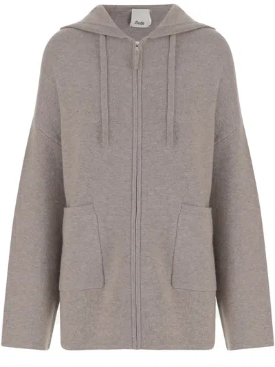 ALLUDE RIBBED WOOL AND CASHMERE SWEATSHIRT WITH ADJUSTABLE HOOD