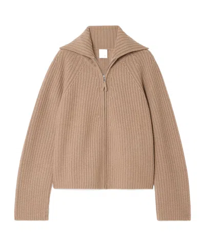 Allude Ribbed Wool And Cashmere-blend Cardigan In Brown
