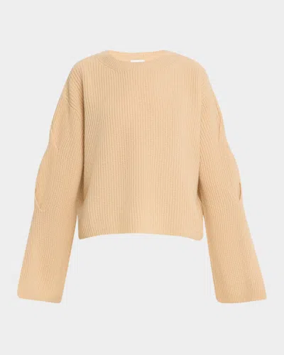 Allude Ribbed Wool-cashmere Crewneck Sweater In Macadamia