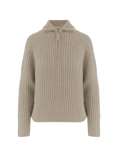 Allude Beige Zip Turtleneck Cashmere-silk Sweater In Neutral