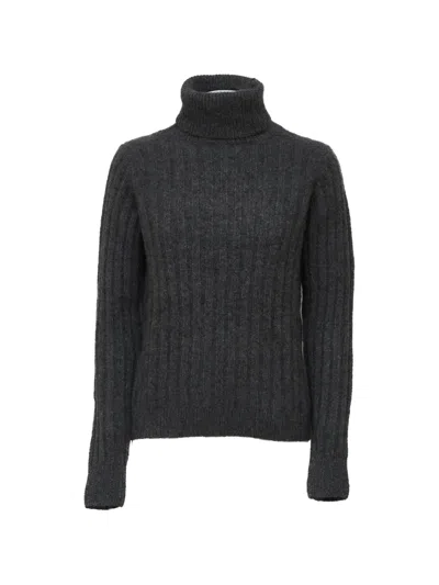 Allude Ribbed-knit Roll-neck Sweater In Black