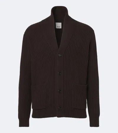 Allude Ribbed-knit Wool And Cashmere Cardigan In Brown