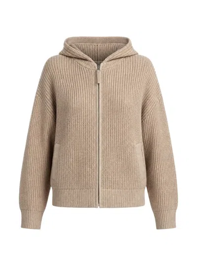 Allude Ribbed-knit Zip-up Hoodie In Neutral