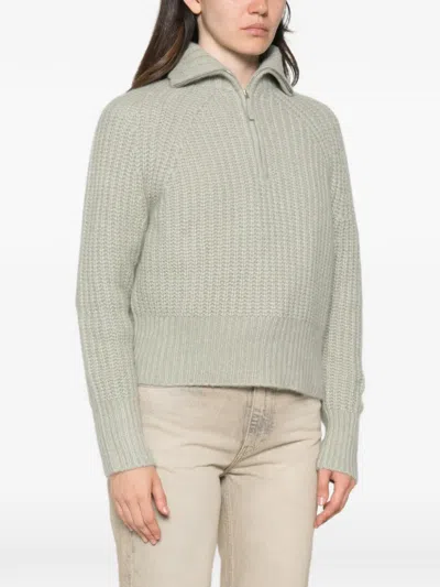 Allude Ribbed-knit Zip-up Sweater In Green