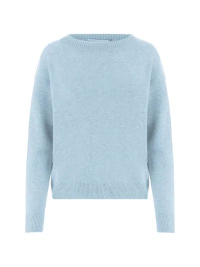 Allude Light Blue Ribbed Crewneck Cashmere Sweater