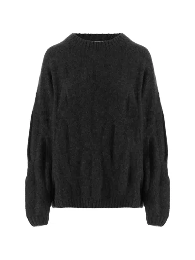 Allude Black Ribbed Crewneck Cashmere-silk Sweater In Grey