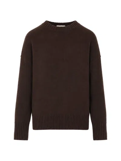 Allude Ribbed-trim Crew-neck Sweater In Brown