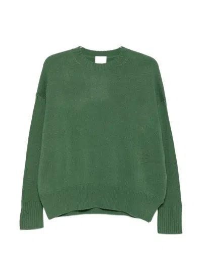 Allude Ribbed-trim Drop-shoulder Sweater In Green