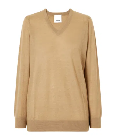 Allude Ribbed-trimmed V-neck Cashmere Sweater In Brown