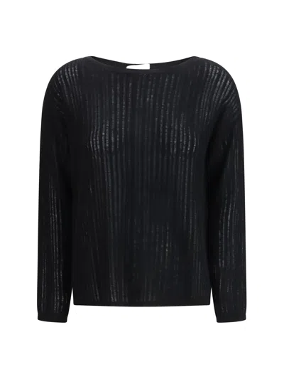 Allude Rib-knit Cashmere Crew-neck Sweater In Black