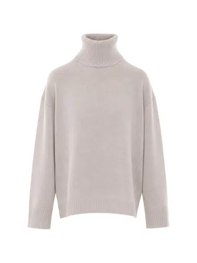 Allude Roll-neck Drop-shoulder Sweater In White