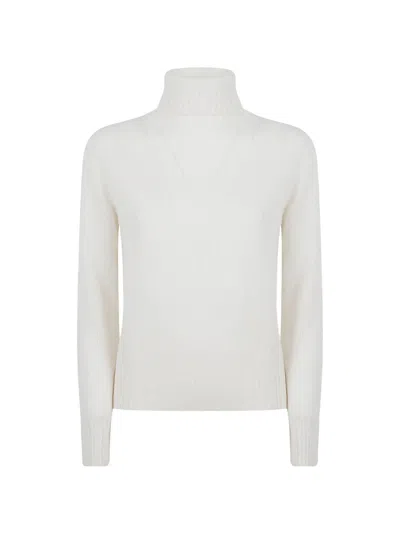 Allude Roll-neck Ribbed-trim Sweater In White