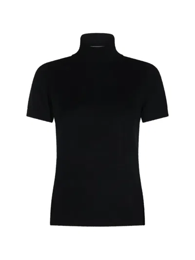 Allude Roll-neck Short-sleeve Sweater In Black