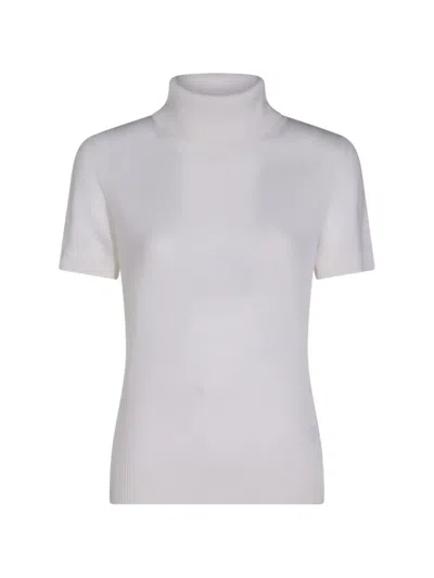 Allude Roll-neck Short-sleeve Sweater In White