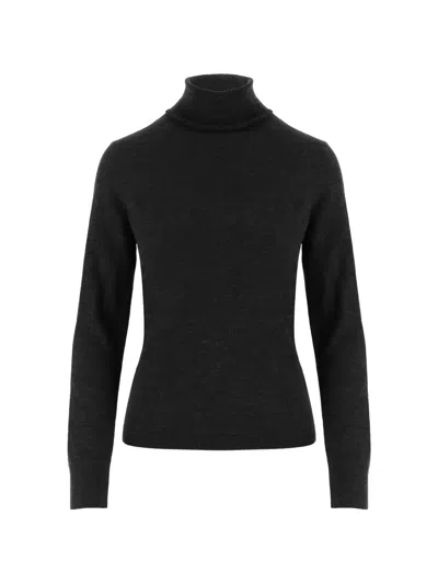 Allude Black Ribbed High Turtleneck Virgin Wool Sweater