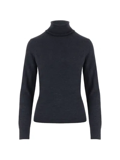 Allude Black Ribbed Turtleneck Sweater In Blue
