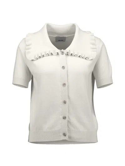 Allude Ruffled-collar Short-sleeve Cardigan In White