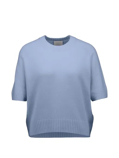 Allude Short-sleeve Cashmere Sweater In Blue