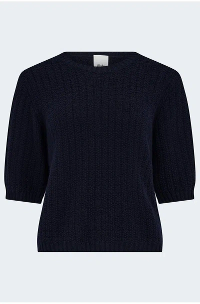 Allude Short Sleeve Knit In Navy In Blue
