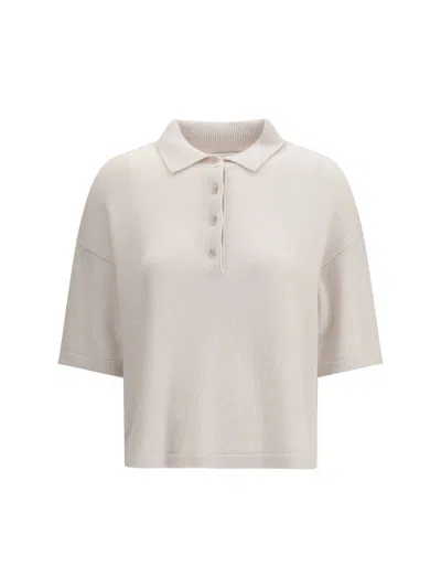 Allude Short-sleeve Polo Neck Sweater In White