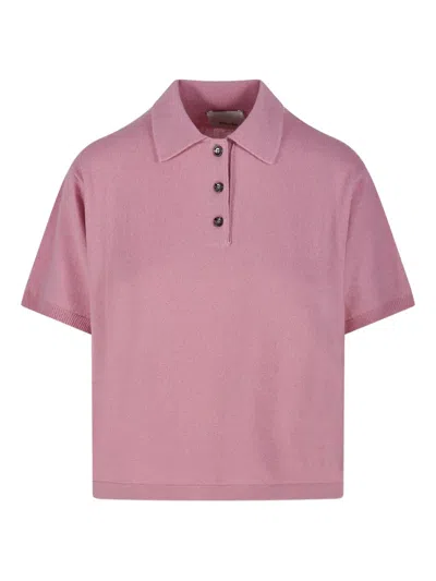 Allude Short-sleeve Polo Top In Pink