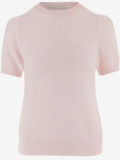 Allude Short Sleeved Cashmere Sweater In Pink