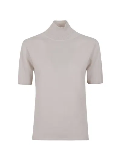 Allude Short-sleeve High-neck Sweater In Neutral