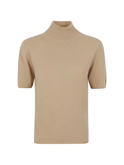 Allude Short-sleeve High-neck T-shirt In Brown