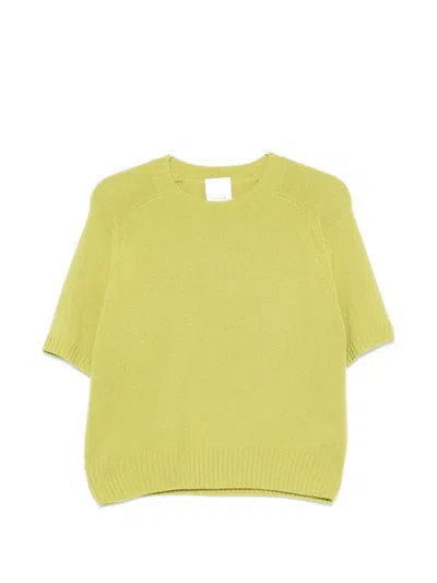 Allude Short-sleeve Ribbed-trim Sweater In Green