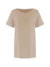 Allude Stretch Silk T-shirt With Curved Hem In Neutral