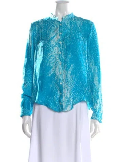 Pre-owned Allude Silk Printed Button-up Top In Blue