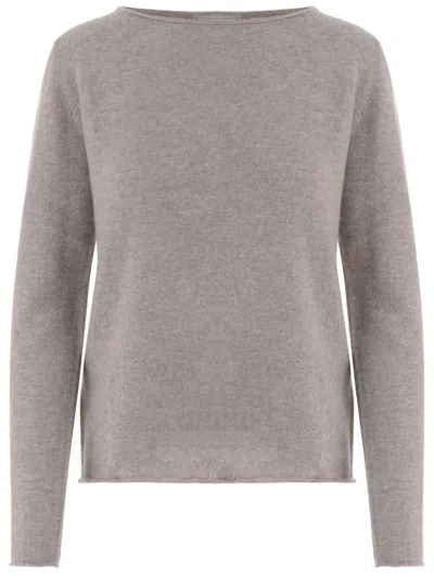 Allude Soft Cashmere Sweater With Round Neckline And Long Sleeves In Gray
