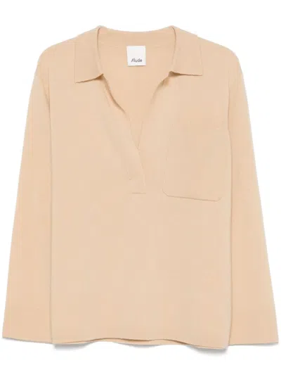 Allude Split-neck Sweater In Neutrals