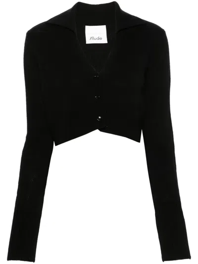 Allude Spread-collar Cashmere Cardigan In Black