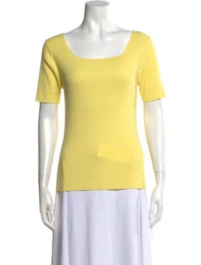 Pre-owned Allude Square Neckline Short Sleeve Top W/ Tags In Yellow