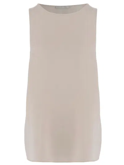 Allude Stretch Silk Sleeveless Top With Round Neckline In Neutral