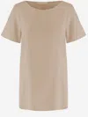 Allude Stretch Silk T-shirt With Curved Hem In Neutral