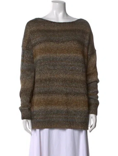 Pre-owned Allude Striped Bateau Neckline Sweater In Brown/metallic