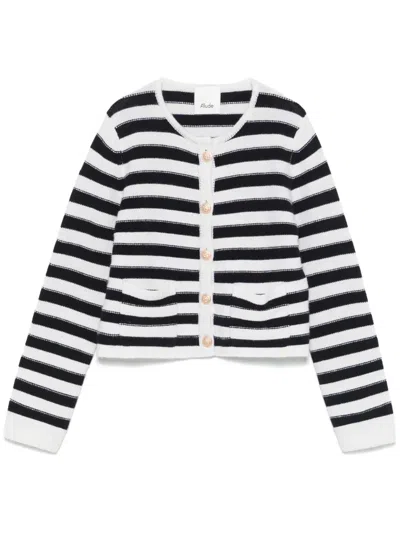 Allude Striped Cardigan In White