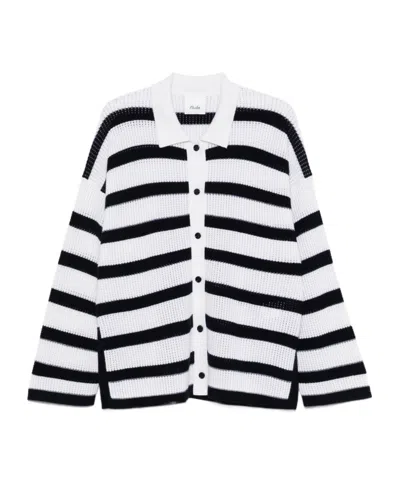 Allude Striped Cardigan With Buttons In White