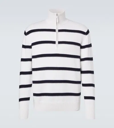 Allude Striped Cotton And Cashmere Sweater In White