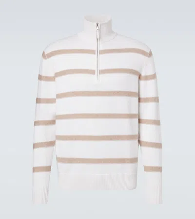 Allude Striped Cotton And Cashmere Sweater In White