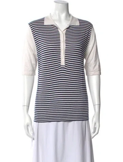 Pre-owned Allude Striped Crew Neck Polo In Blue