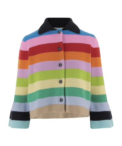 Allude Striped Cropped Knitted Cardigan In Multi