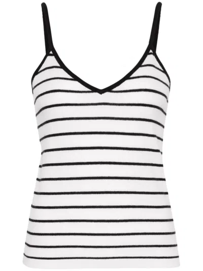 Allude Striped Fine-knit Top In White