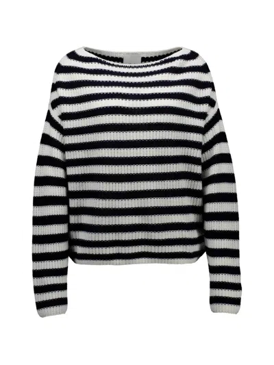 Allude Striped Knitted Sweater In Black