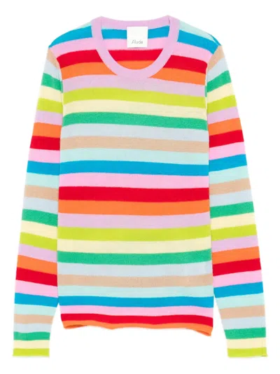 Allude Striped-pattern Crew-neck Sweater In Multi
