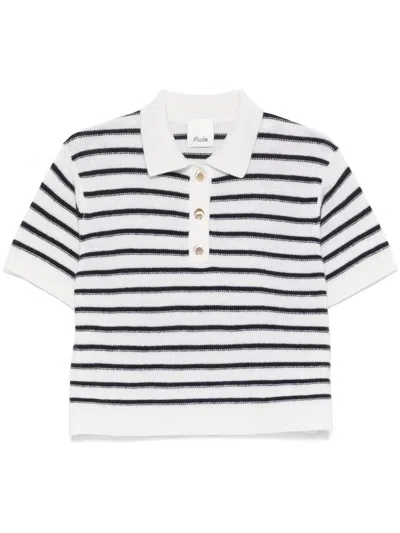 Allude Striped Polo Top In White