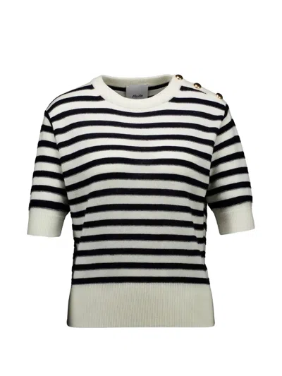 Allude Striped Short-sleeve Sweater In Blue