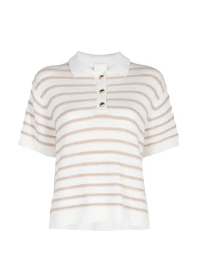 Allude Striped Short-sleeve Polo Top In Neutral